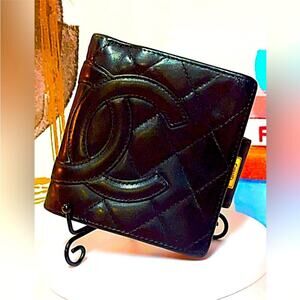 Chanel Cambon Calfskin Bifold Wallet in Black with Clasp